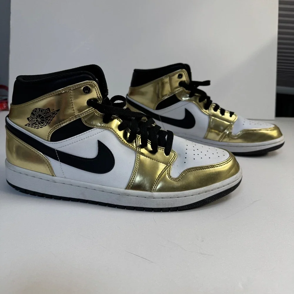 Nike Air Jordan 1 Mid Metallic Gold White Black DC1419-700 Mens 11.5 Sneaker